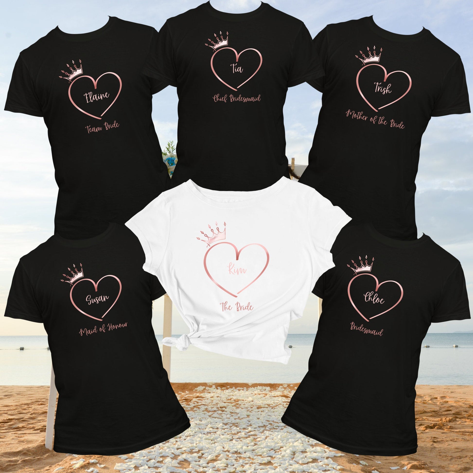 Personalised Hen Party T-Shirt - Heart & Crown Design, Bride Gift, Team Bride Shirt, Bachelorette Party Tee