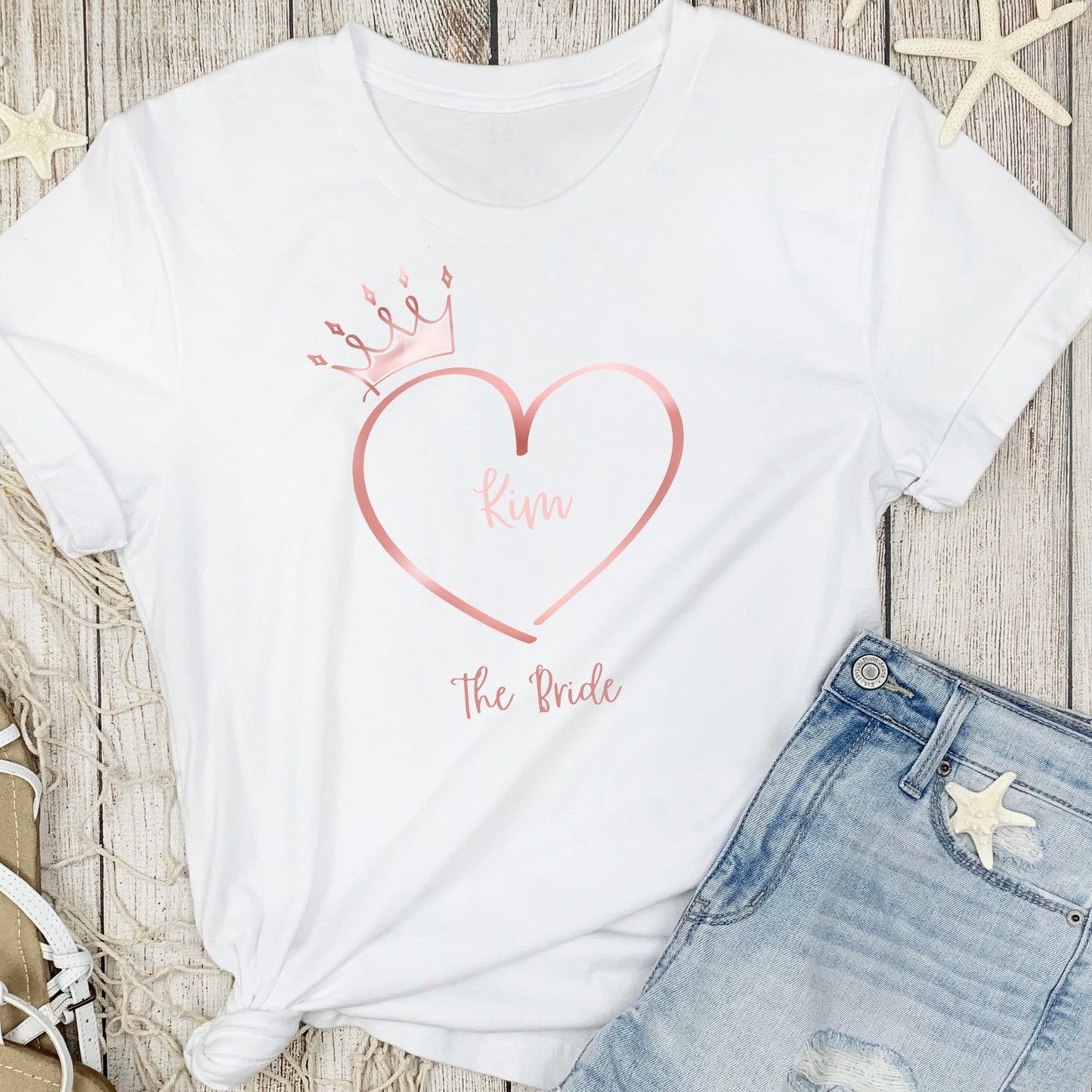 Personalised Hen Party T-Shirt - Heart & Crown Design, Bride Gift, Team Bride Shirt, Bachelorette Party Tee