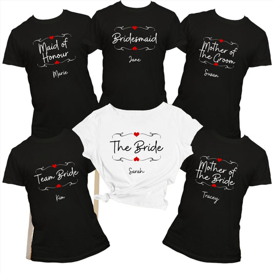 Personalised Hen Party T-Shirt With Border & Heart Design and Custom Name