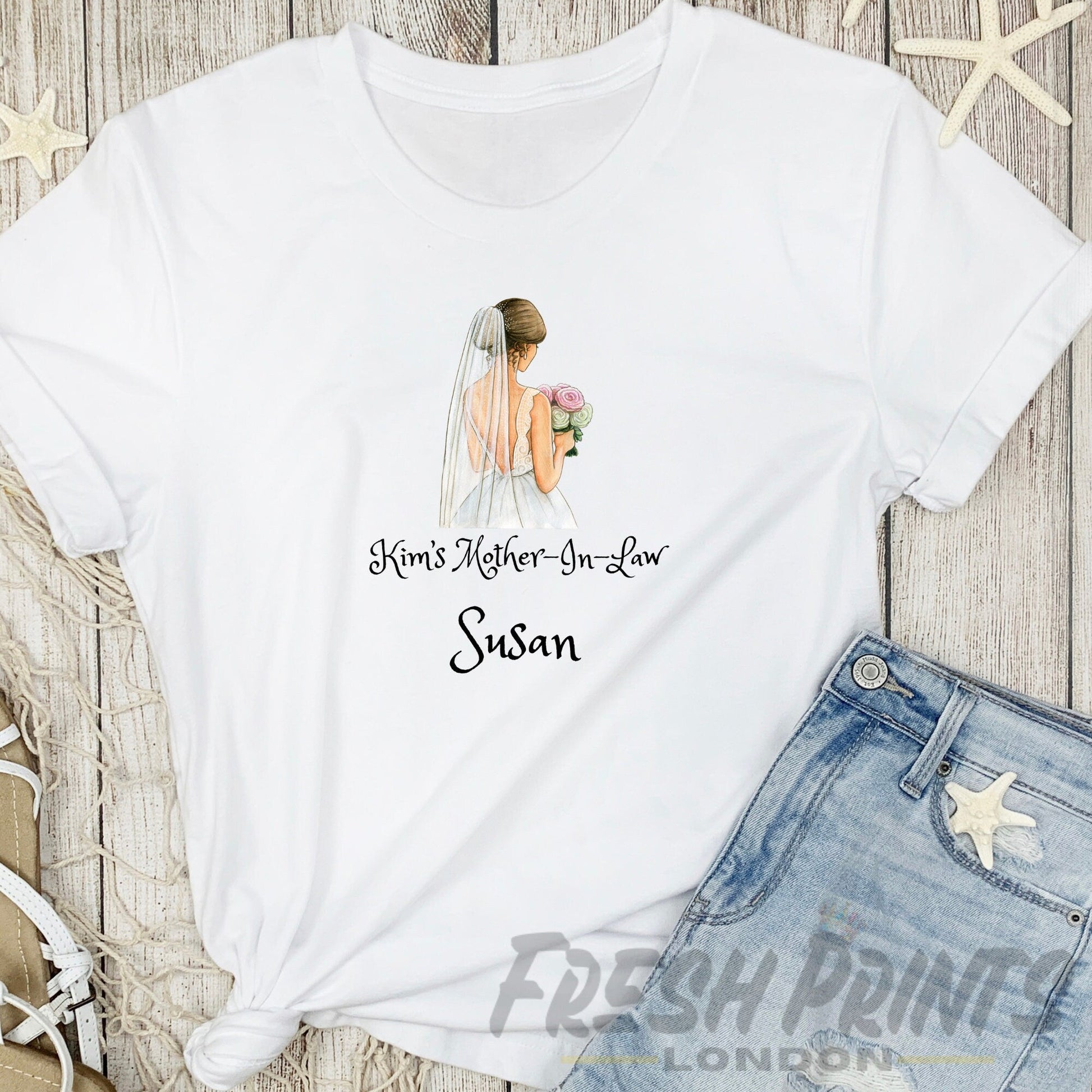 Personalised Hen Party T-Shirt With Bride illustration and Custom Name