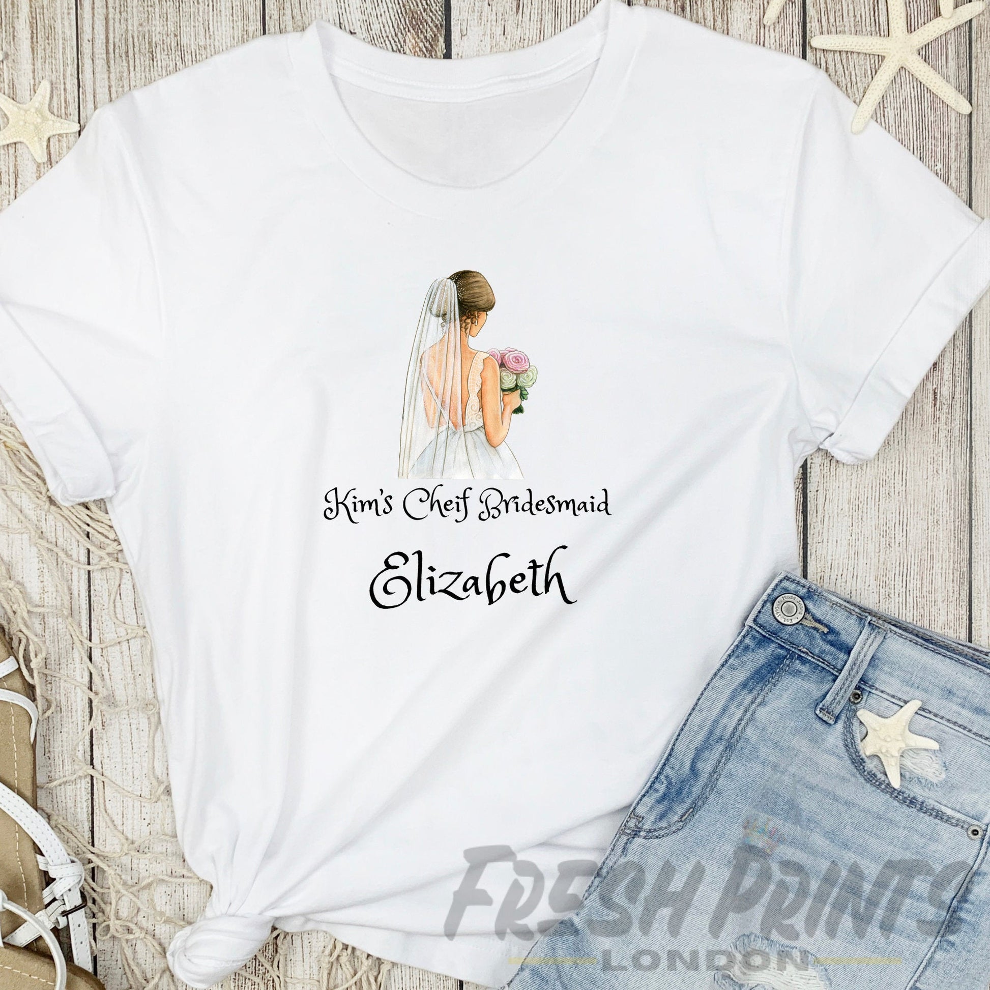 Personalised Hen Party T-Shirt With Bride illustration and Custom Name