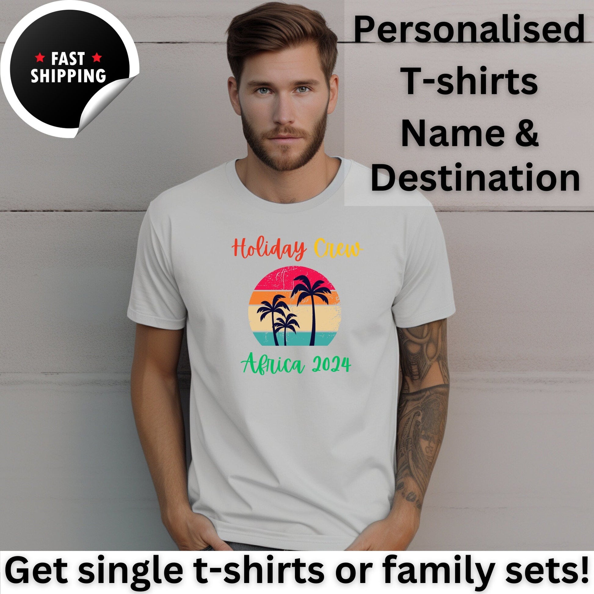 Personalised Holiday Crew Palm Tree T-Shirt Custom Vacation Travel Shirt