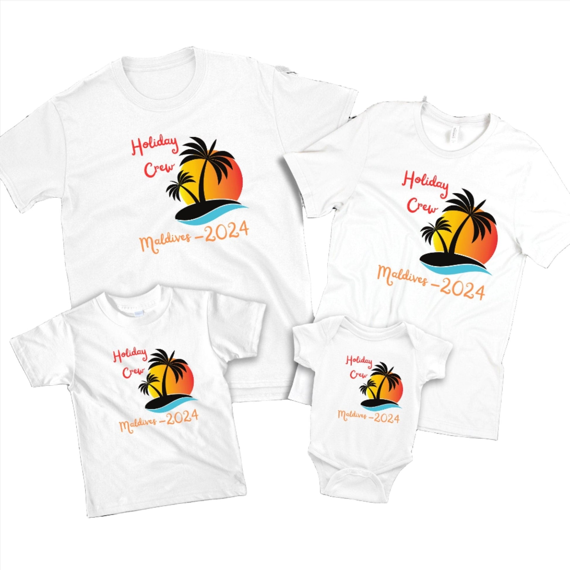 Personalised Holiday Crew Sun & Palm Tree T-Shirt, Family Vacation Shirt With Custom Name