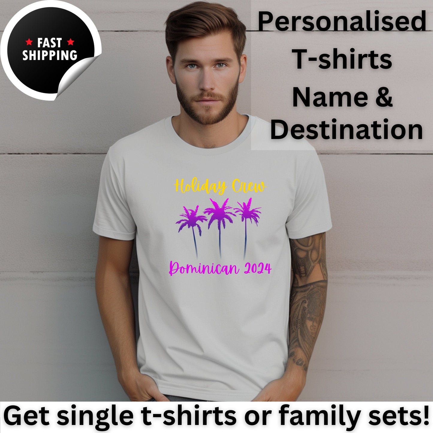 Personalised Holiday Crew T-Shirts – Custom Three Palm Tree Vacation Tees for the Whole Family