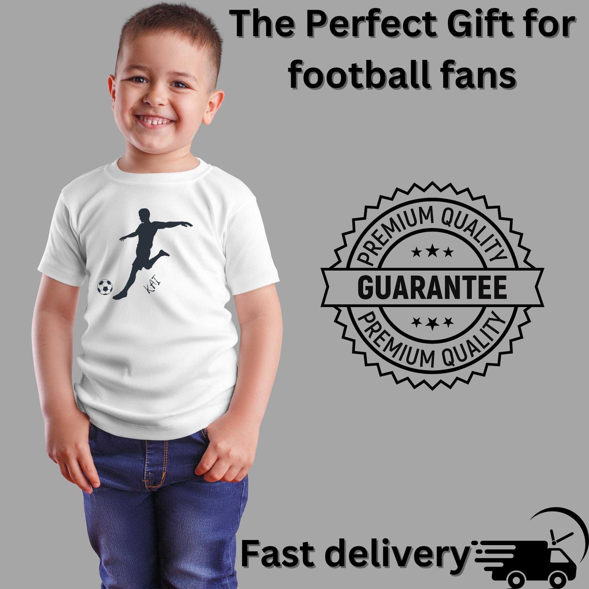 Personalised Kids Football T-Shirt - Custom Name Soccer Sports Tee