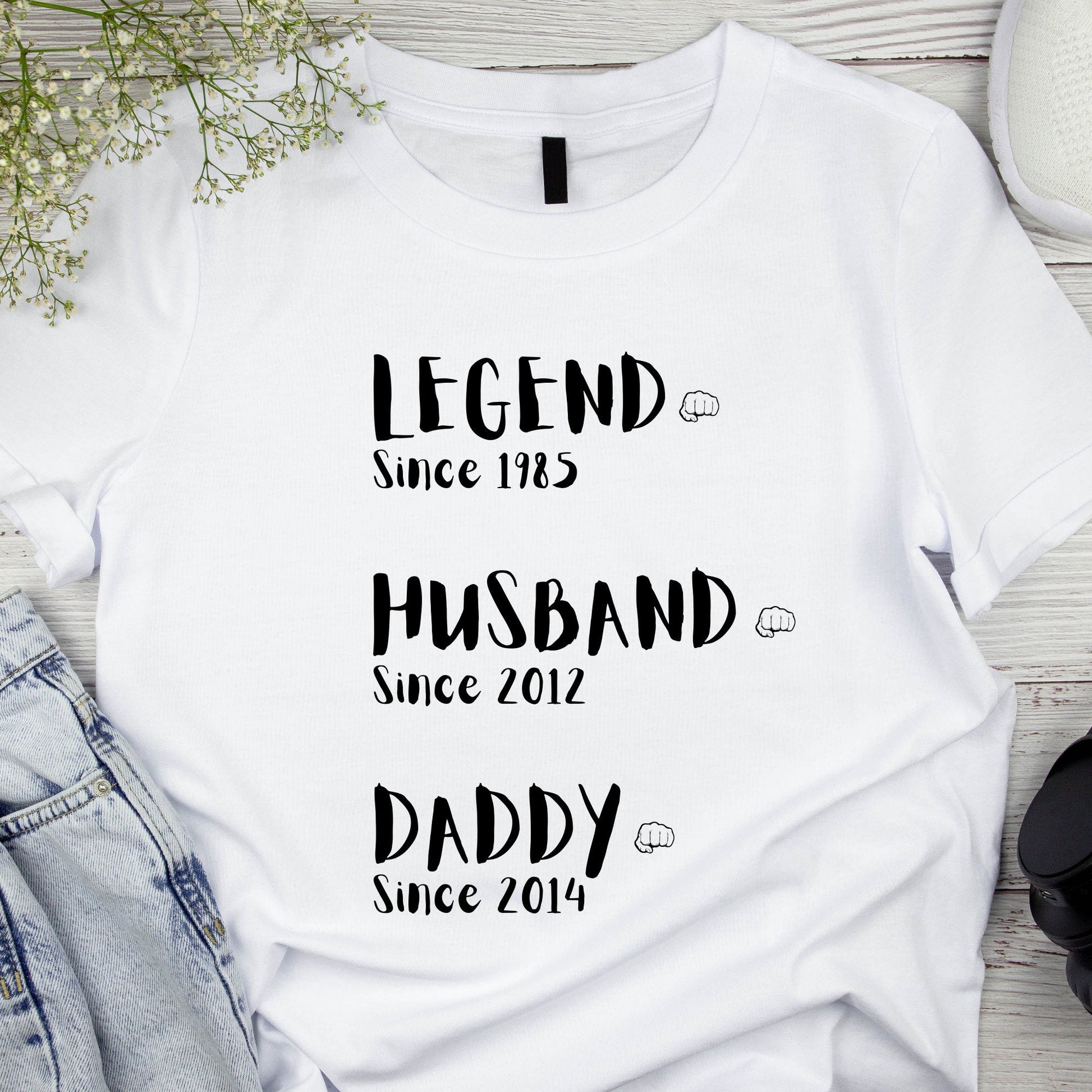 Personalised Legend Husband Daddy Name T-Shirt with Custom Dates