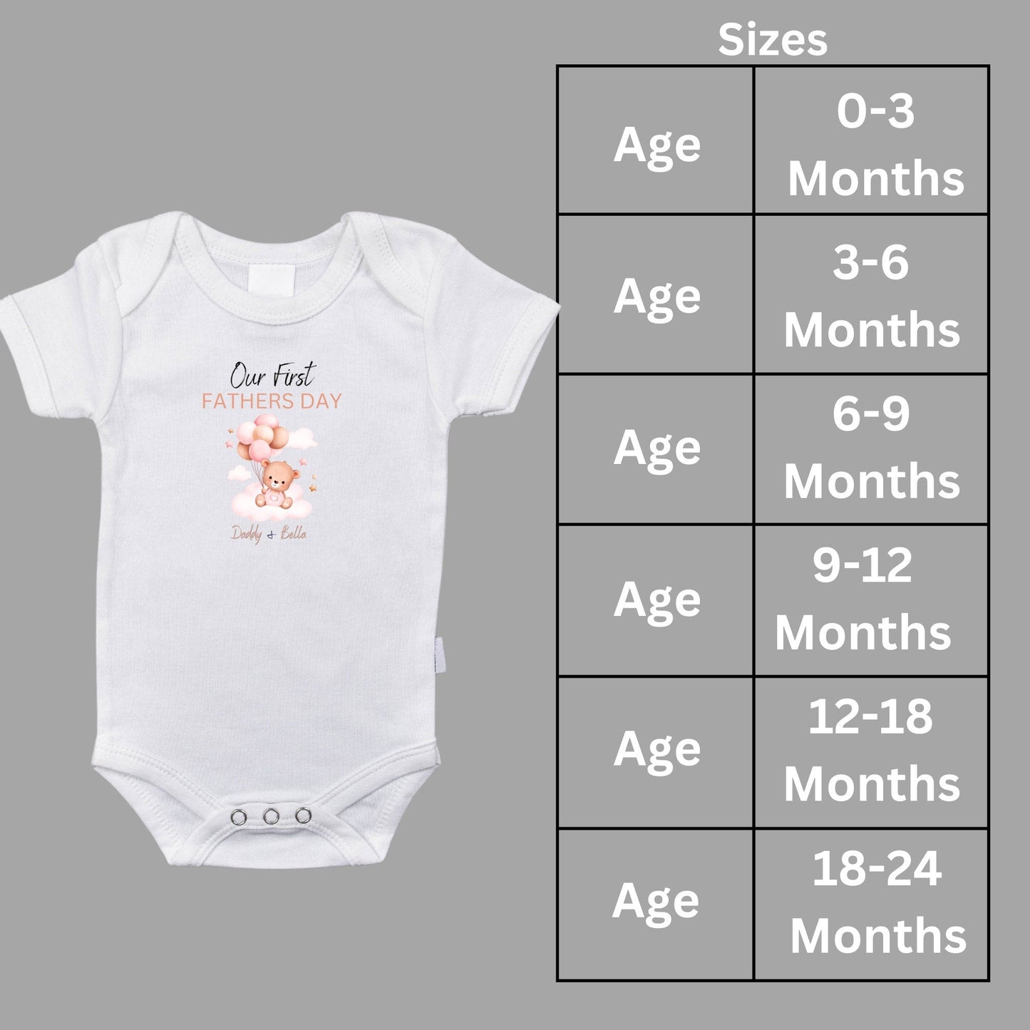 Personalised 'Our First Father's Day' Matching Shirts - Custom Balloon and Teddy Design for Dad and Baby, Perfect Father's Day Gift