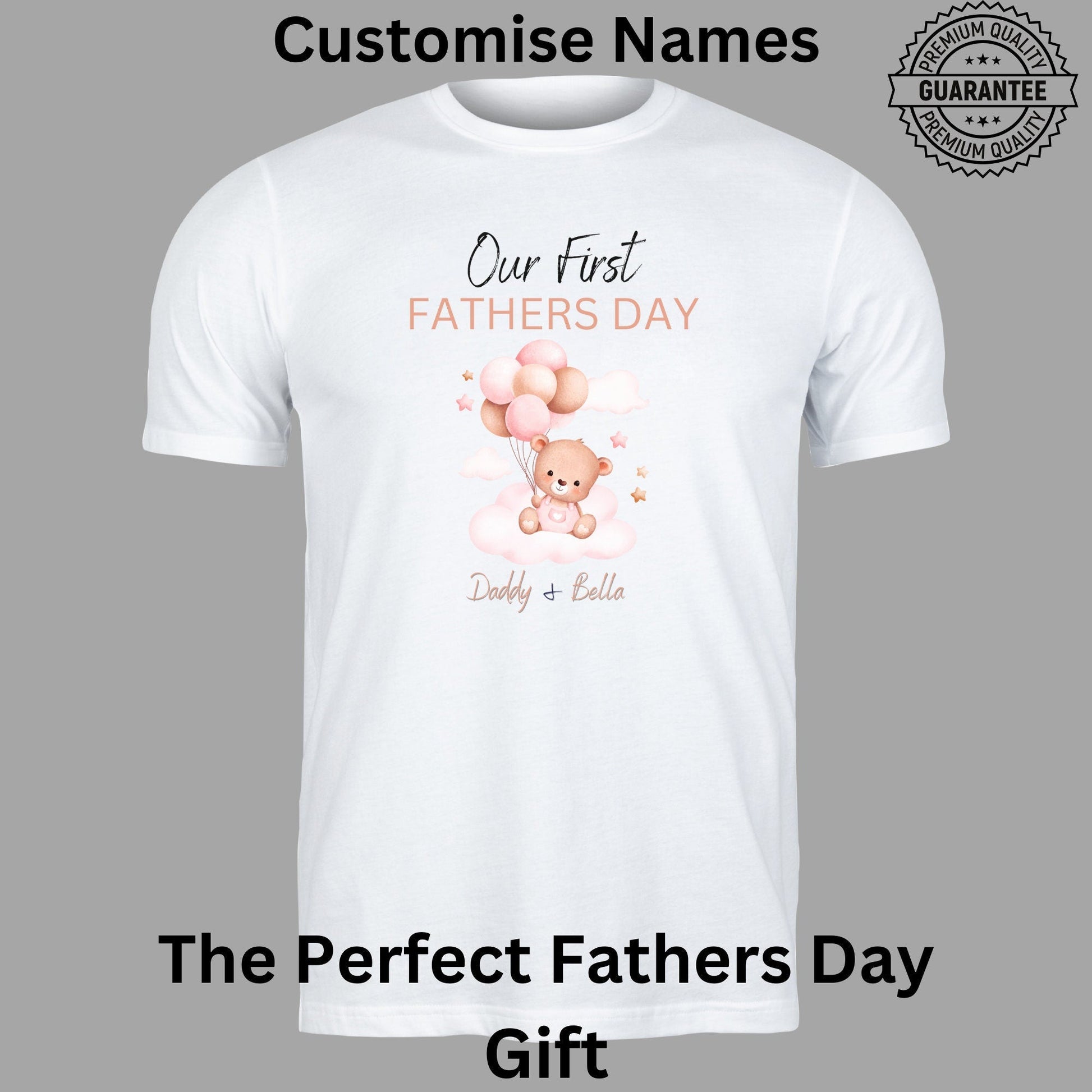 Personalised 'Our First Father's Day' Matching Shirts - Custom Balloon and Teddy Design for Dad and Baby, Perfect Father's Day Gift