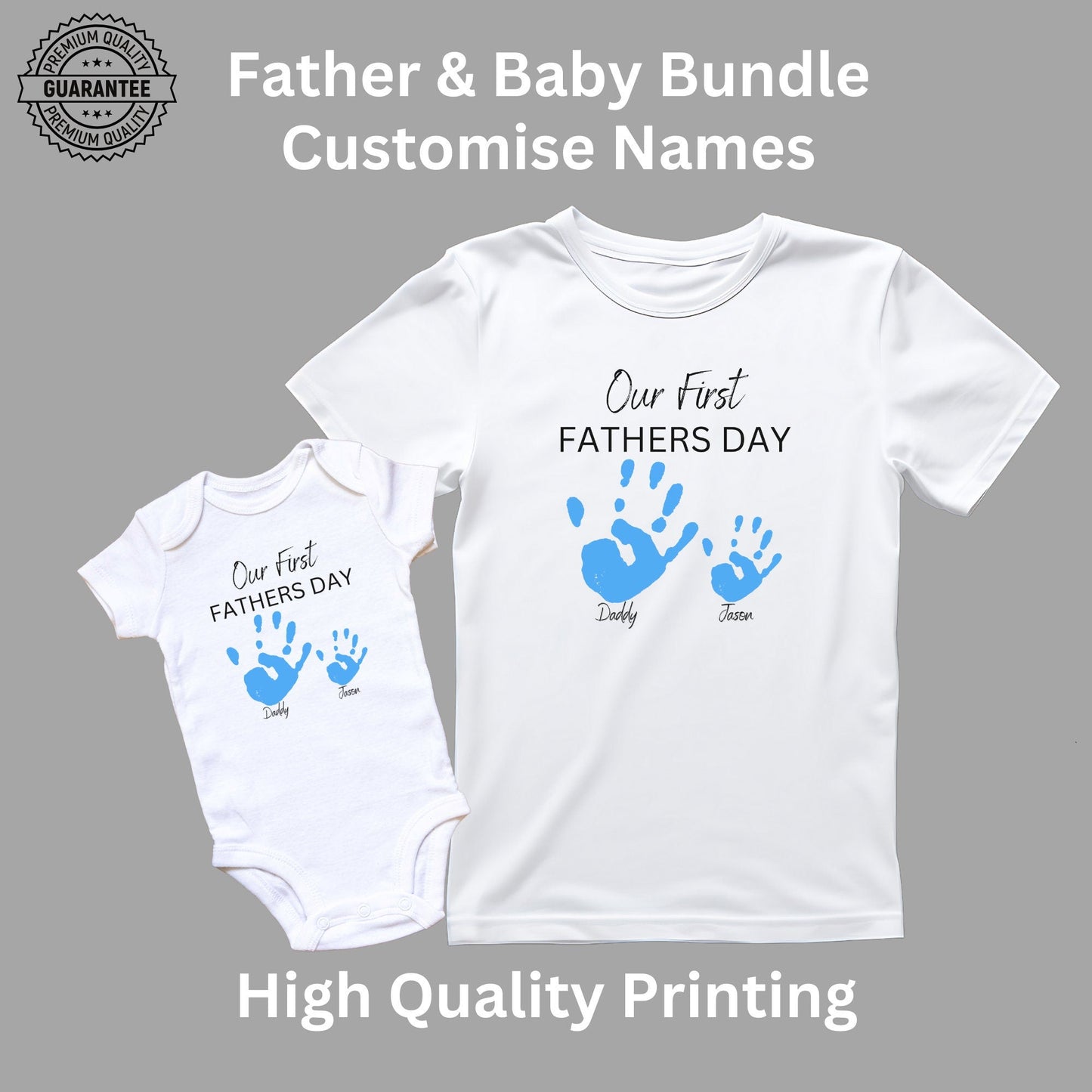 Personalised 'Our First Father's Day' Matching Shirts - Custom Handprint Design for Dad and Baby, Perfect Father's Day Gift