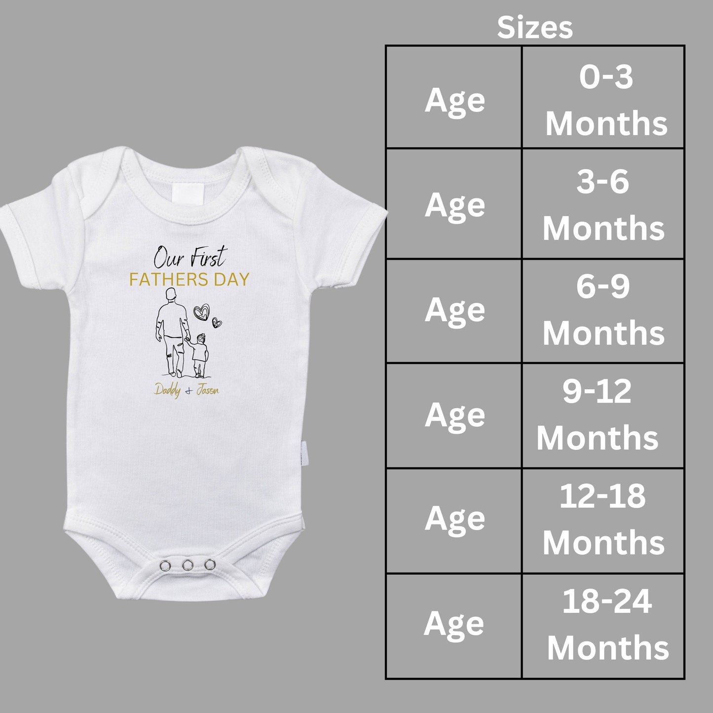 Personalised 'Our First Father's Day' Matching T-Shirt & Baby Grow Set - Custom Names, Perfect Father's Day Gift for Daddy and Baby