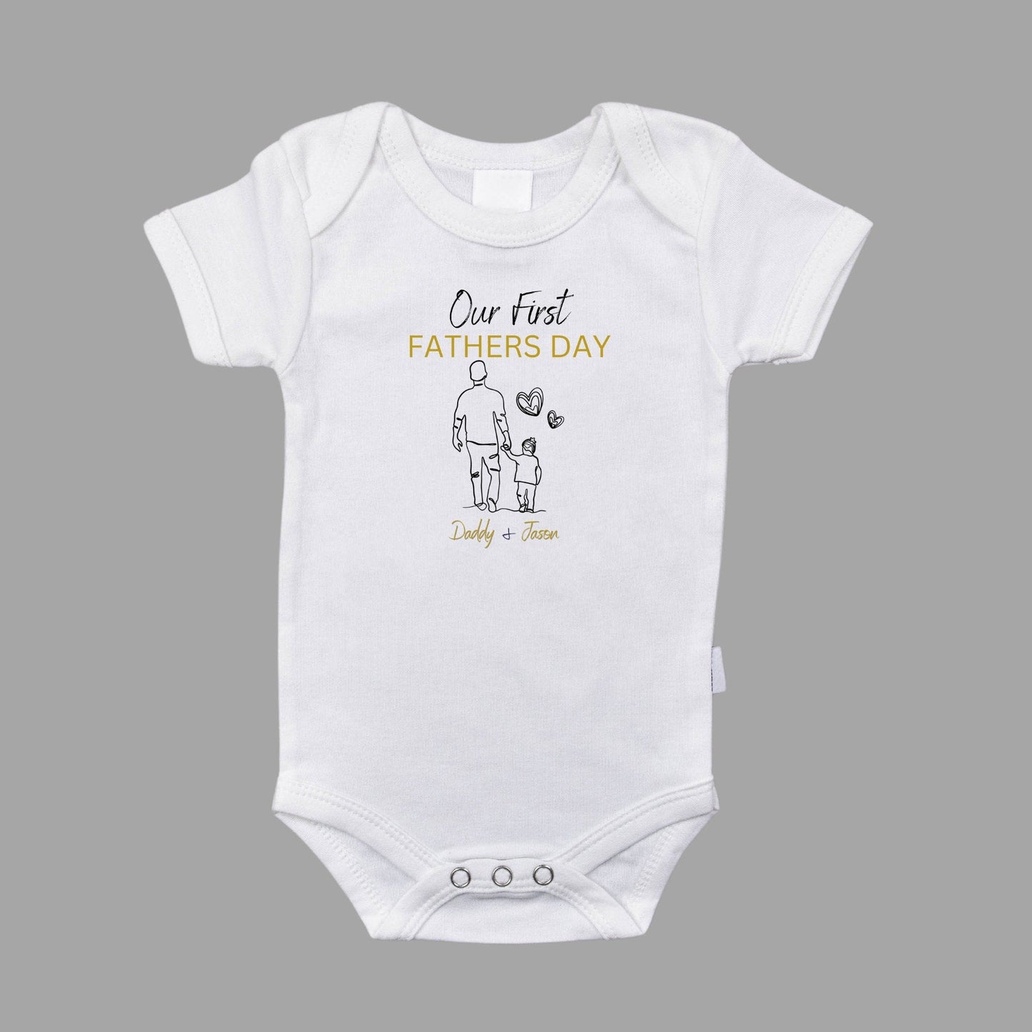 Personalised 'Our First Father's Day' Matching T-Shirt & Baby Grow Set - Custom Names, Perfect Father's Day Gift for Daddy and Baby