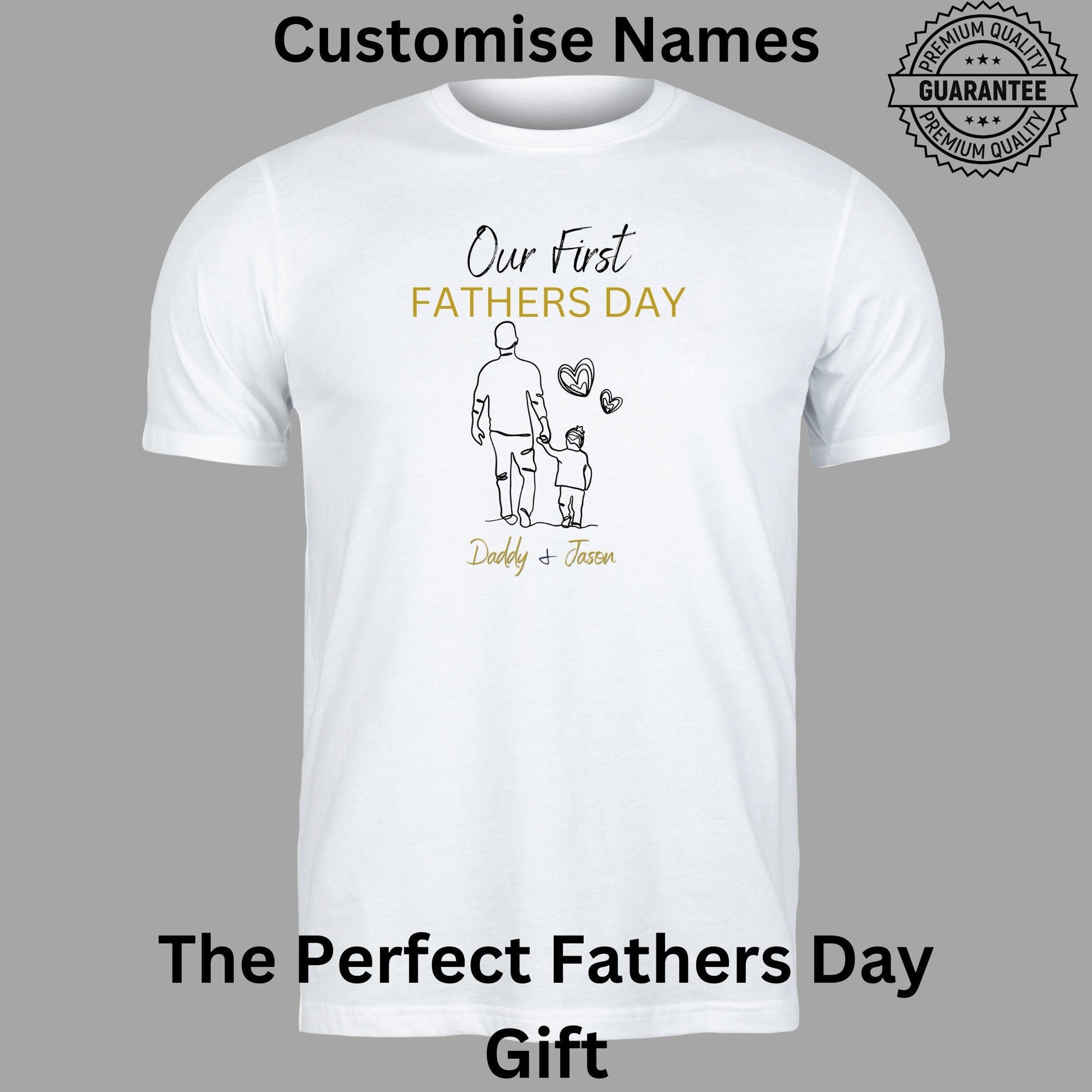 Personalised 'Our First Father's Day' Matching T-Shirt & Baby Grow Set - Custom Names, Perfect Father's Day Gift for Daddy and Baby