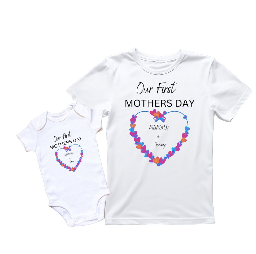 Personalised Our First Mothers Day Matching Heart T Shirts
