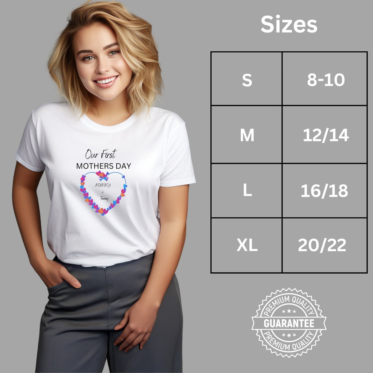 Personalised Our First Mothers Day for Mum and Baby T-Shirt With Heart Design