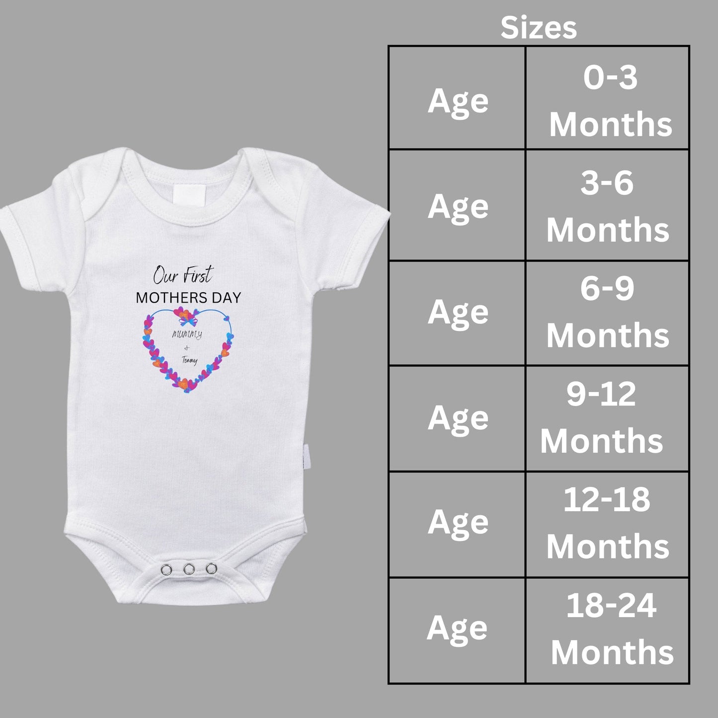 Personalised Our First Mothers Day for Mum and Baby T-Shirt With Heart Design