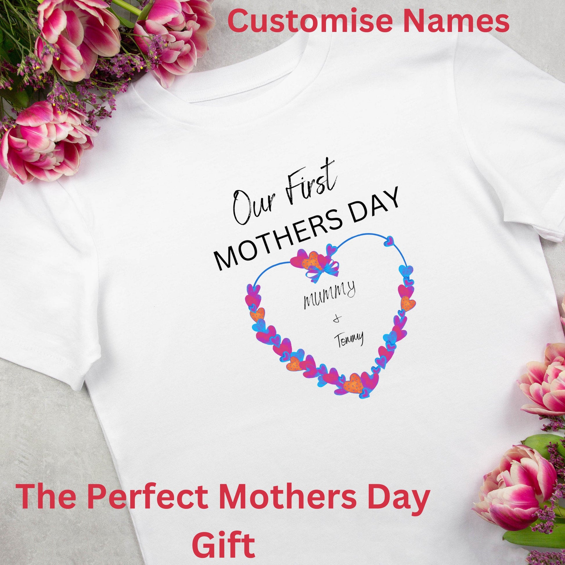 Personalised Our First Mothers Day for Mum and Baby T-Shirt With Heart Design