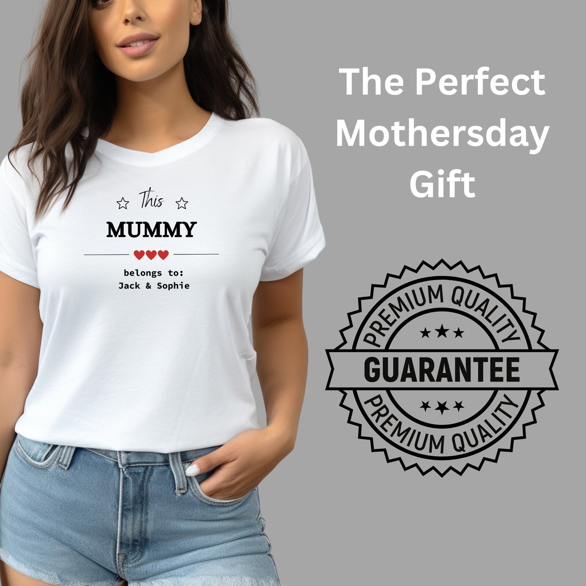 Personalised This Mummy Belongs To T-Shirt Red Heart Design With Custom Kids Names