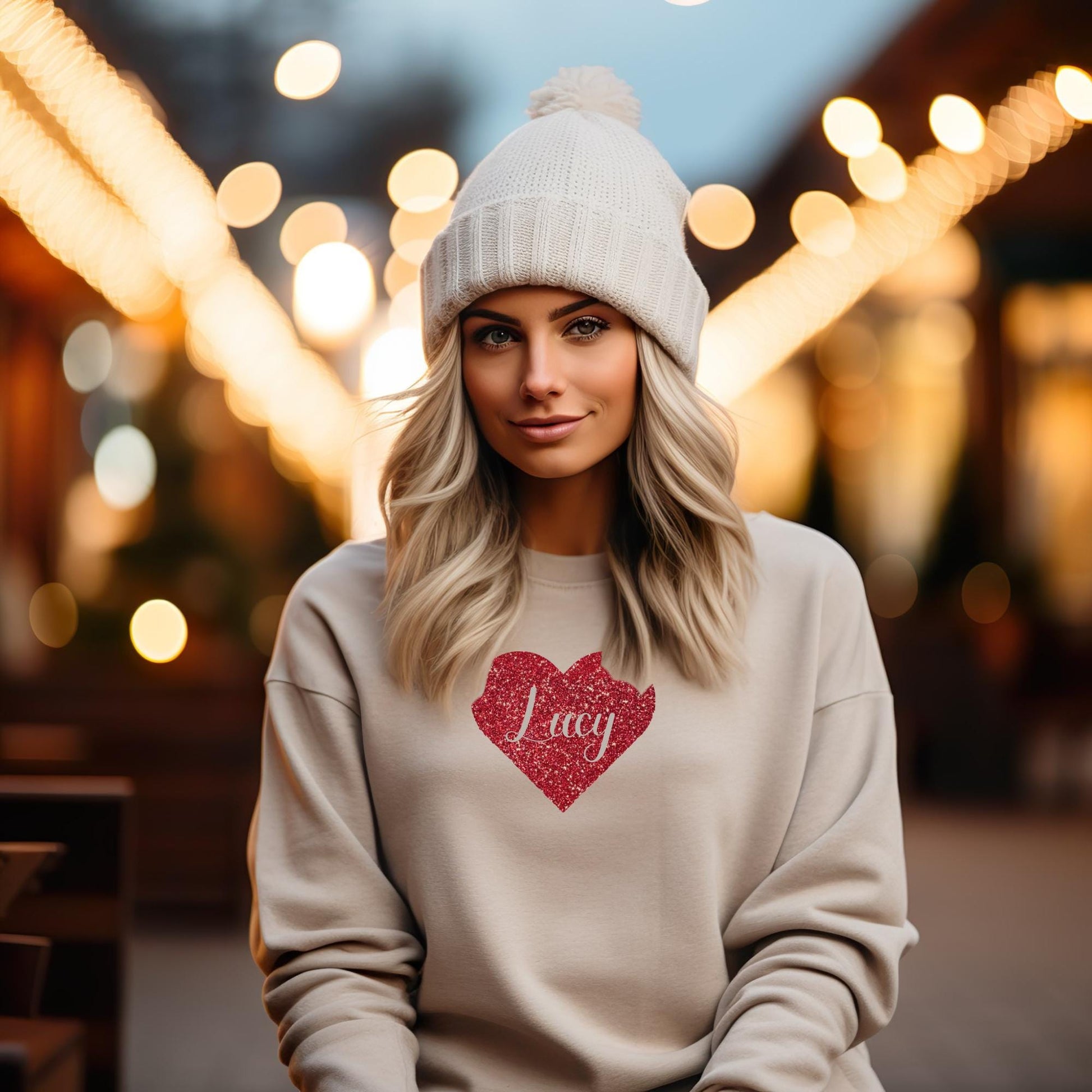 Personalised Women's Red Glitter Heart Sweatshirt, Custom Name Valentine's Sweater, Valentine's Day Heart Shirt, Love Sweatshirt Gift