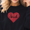 Personalised Women's Red Glitter Heart Sweatshirt, Custom Name Valentine's Sweater, Valentine's Day Heart Shirt, Love Sweatshirt Gift