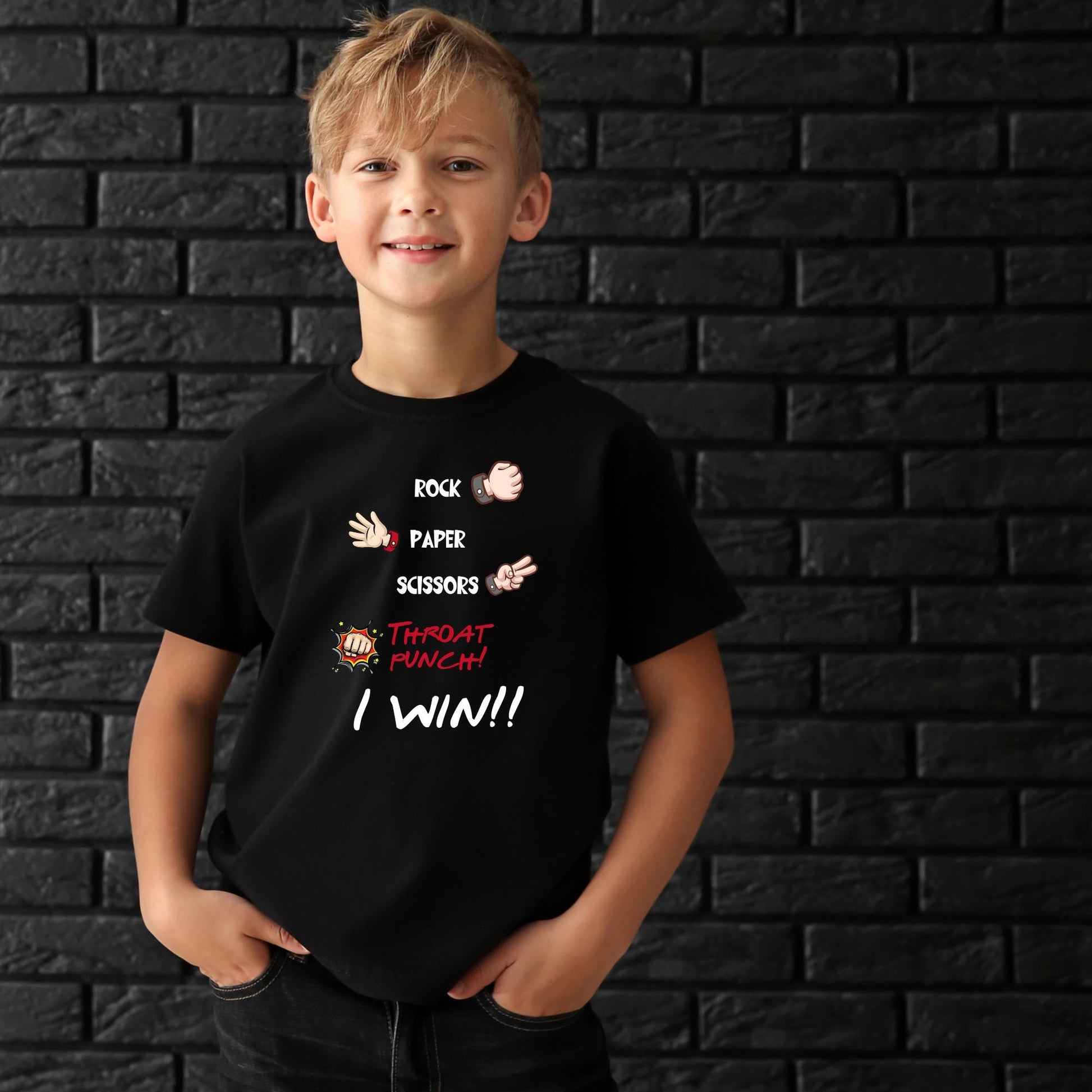 Rock Paper Scissors Throat Punch 'I Win' T-Shirt – Funny Unisex Tee for Secret Santa, Stocking Stuffer, and Hand Game Lovers!