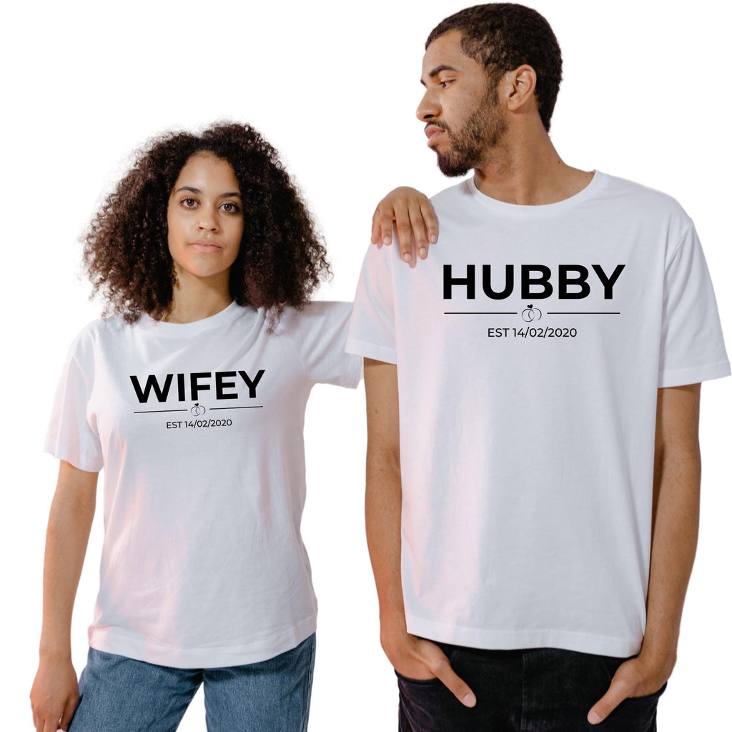 Wifey Hubby Est Shirt, Personalised Couple Matching Shirt, Honeymoon Shirts, Husband and Wife Shirt, Wife Shirt, Custom Wedding Gift