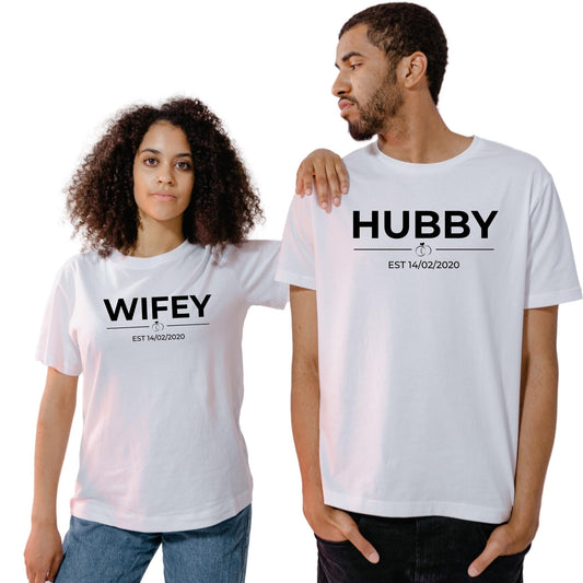 Wifey Hubby Est Shirt, Personalised Couple Matching Shirt, Honeymoon Shirts, Husband and Wife Shirt, Wife Shirt, Custom Wedding Gift